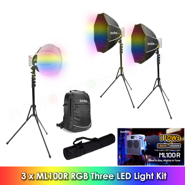 Godox 3x ML100R 110W RGB Portable Three LED Light Kit