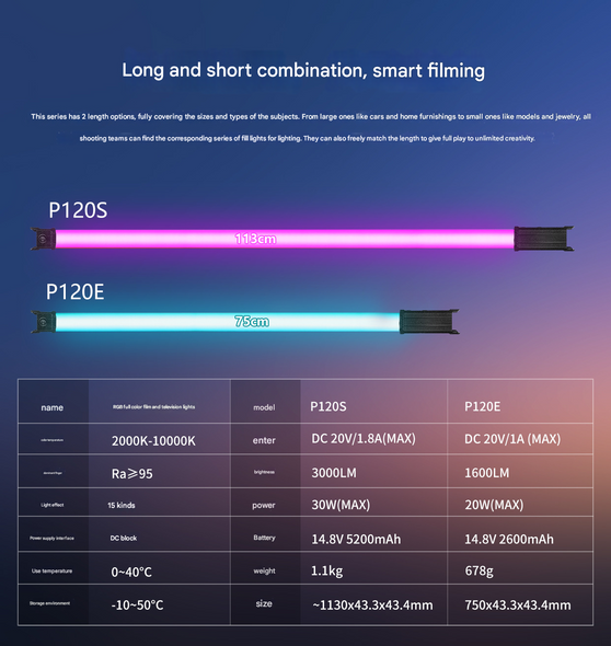  Luxceo P120E 75cm 20W RGB LED Handheld Tube Light Stick (2000K-10000K)