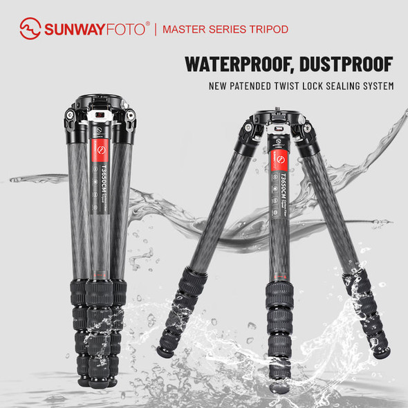 Sunwayfoto T3650CM+XB-52 Master Series Carbon Fiber 5-section Twist Lock Travel Tripod with Low Profile Ball Head Kit (Max Load 25kg)