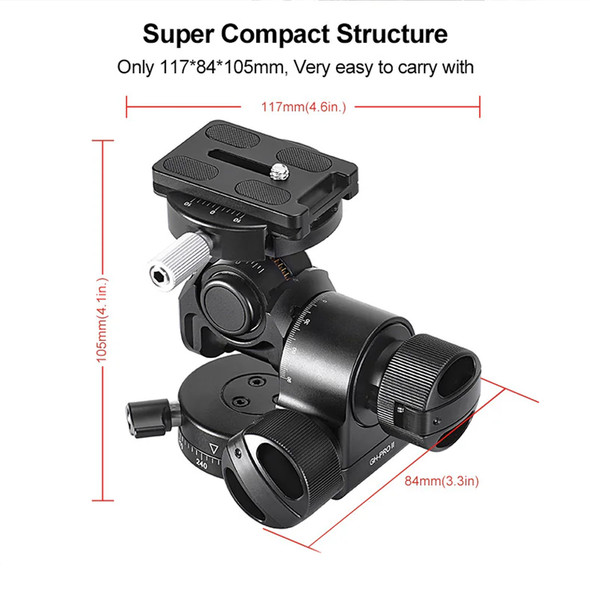 Sunwayfoto GH-PROIIS Lightweight Edition 3-Way Pro Geared Tripod Head with DP-60G Quick Release Plate