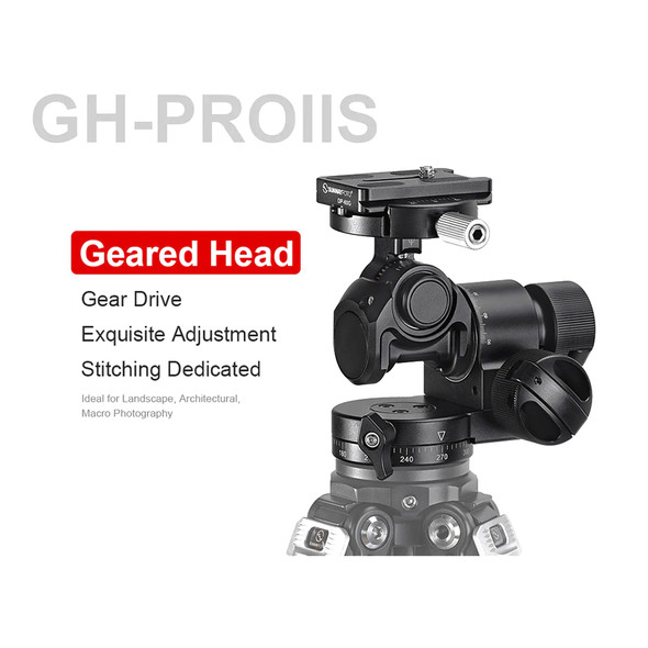 Sunwayfoto GH-PROIIS Lightweight Edition 3-Way Pro Geared Tripod Head with DP-60G Quick Release Plate