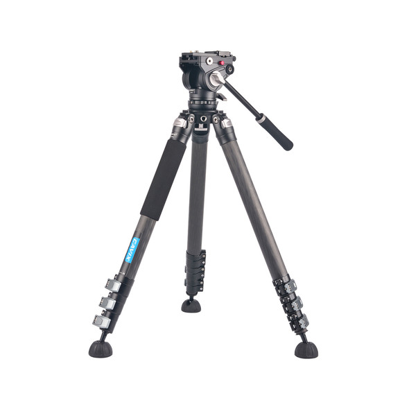 Cavix VF-364V1C Large Carbon Fibre 4-section Lever Lock Tripod with VH-01 Video Head