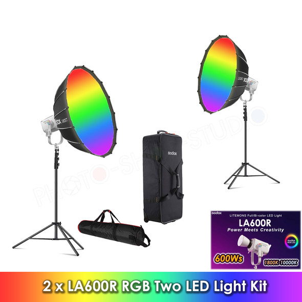 Godox 2x  LA600R Litemons 600W RGB COB LED Two Light Kit (1800K-10000K) (White Version)  