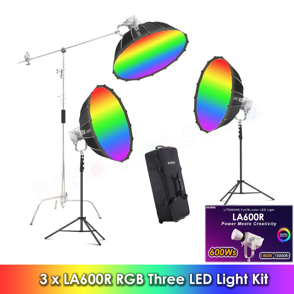 Godox 3x  LA600R Litemons 600W RGB COB LED Three Light Kit (1800K-10000K) (White Version)  