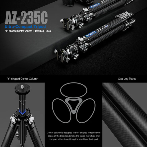 Leofoto AZ-235C+LH-30R Azure Series Carbon Fiber 5-section Flip Lock Travel Tripod Kit (Max Load 10kg)