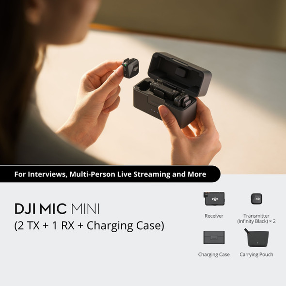 DJI Mic Mini (2TX + 1RX + Charging Case) 2-Person Compact Wireless Microphone System for iPhone/ Android /Camera