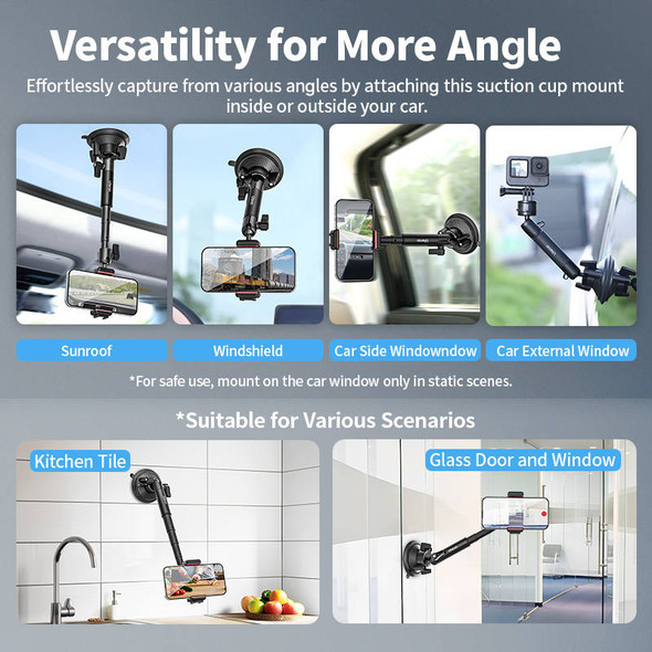 Ulanzi ZJ01 T086 Go-Quick II Extendable Magnetic Suction Cup Mount for Action Camera / Smartphone 