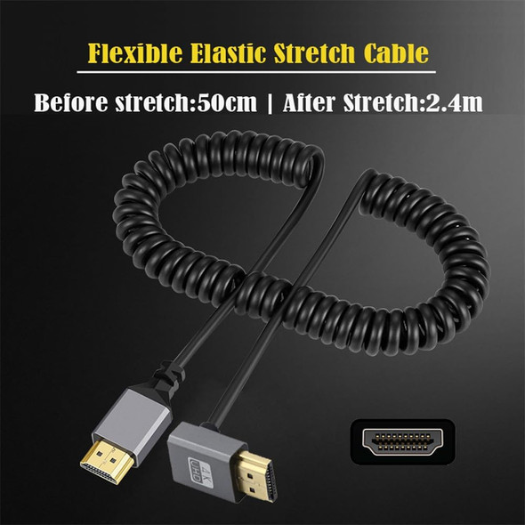  Fotolux Male HDMI to Male HDMI Down Angled 90 Degree 4K Ultra HD Coiled Cable (0.5m-2.4m)