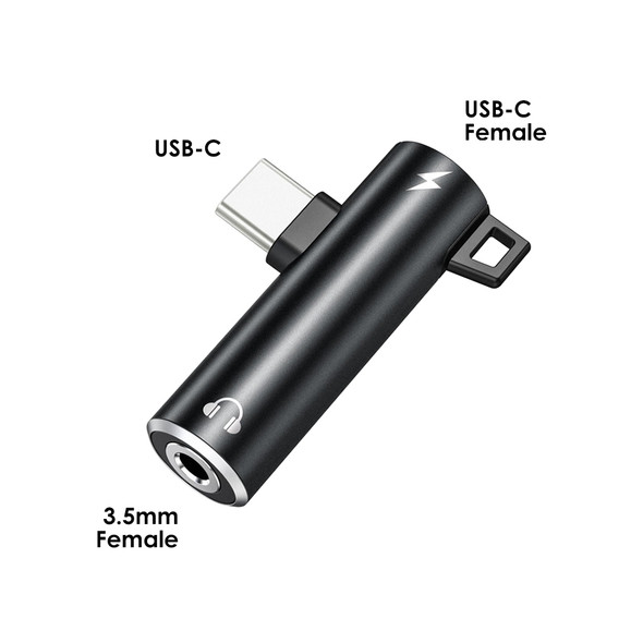 Fotolux USB-C Male to USB-C &  3.5mm Female Audio Splitter Adapter (Black) 