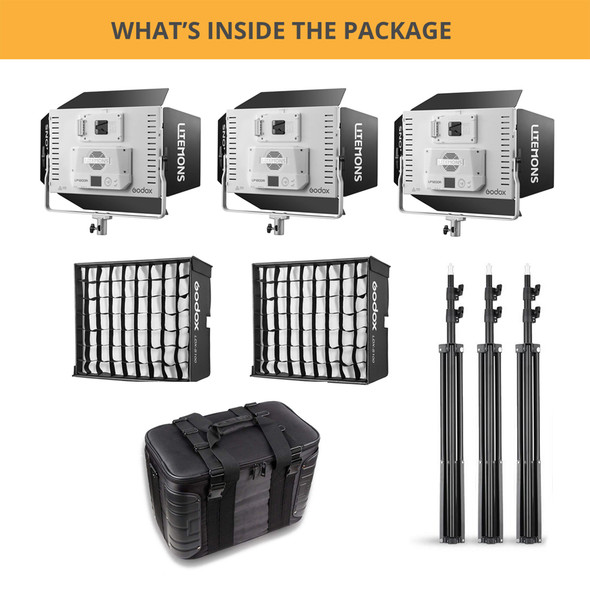  Godox  3x LP1200R Litemons 120W RGB Three LED Light Panel Kit  (1800K-10000K)