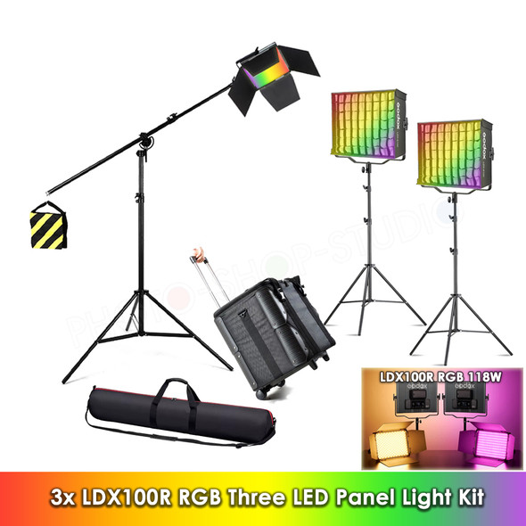 Godox 3x LDX100R 118W Large RGB Three LED Panel Light Kit (2500K-10000K)