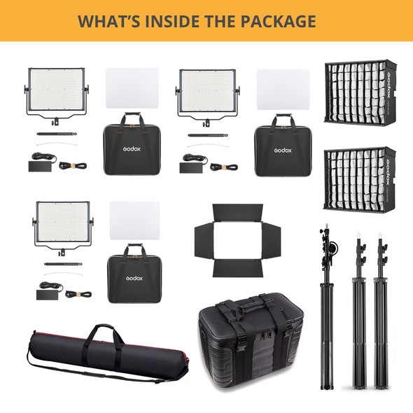  Godox 3x LDX100Bi 120Ws Large Bi-Color Three LED Panel Light Kit (2800K-6500K)