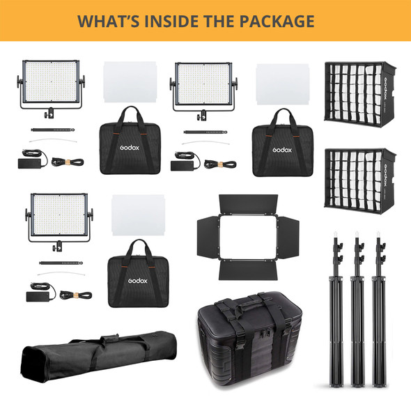 Godox 3x LDX50R 63Ws RGB Three LED Panel Light Kit (2500K-10000K)