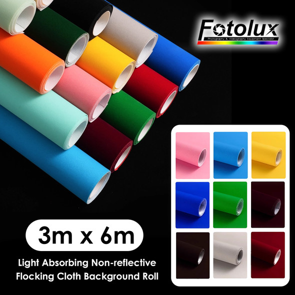 Fotolux 3m x 6m Light Absorbing Non-reflective Velvet Flocking Cloth Background Roll with 3m long stainless steel hollow tube