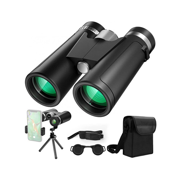 K&F Concept KF33.057 12x42 Professional FMC HD Waterproof Binoculars with Phone Clip & Mini Tripod (Low Light Night Vision)