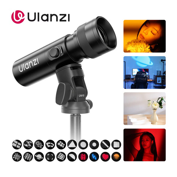 Ulanzi LM01 L219 10W 4-Colour Zoom Portable Photography Flashlight with 20 Gobo Filters (Orange/Blue/White/Red)