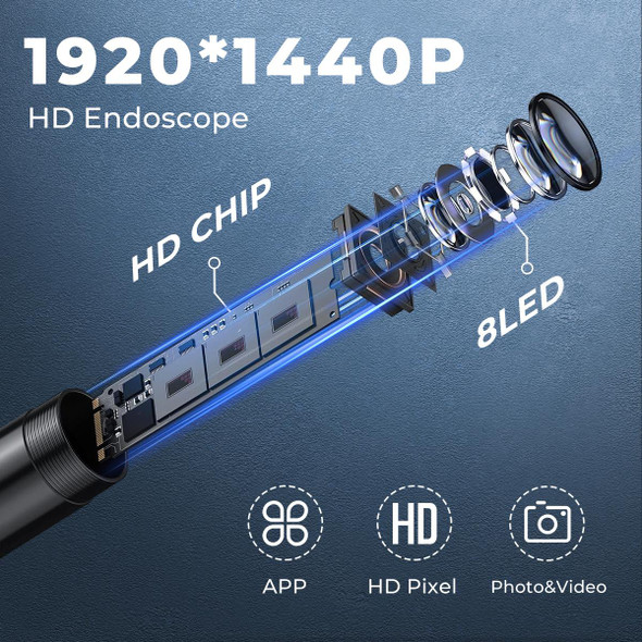 Fotolux Endoscope 8mm IP67 Waterproof Inspection Camera USB-C for Android and iOS devices