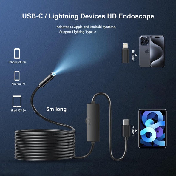 Fotolux Endoscope 8mm IP67 Waterproof Inspection Camera USB-C for Android and iOS devices