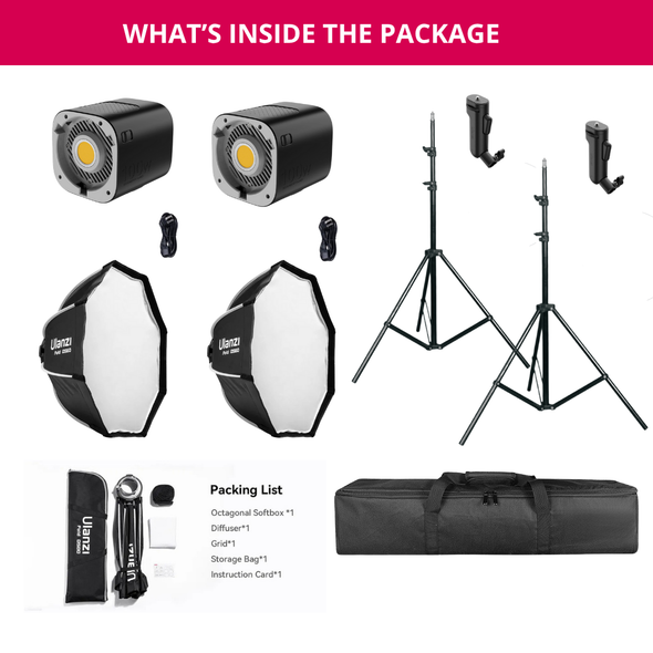 2 x Ulanzi LT026 L007 100W COB Daylight LED  Lighting Kit 