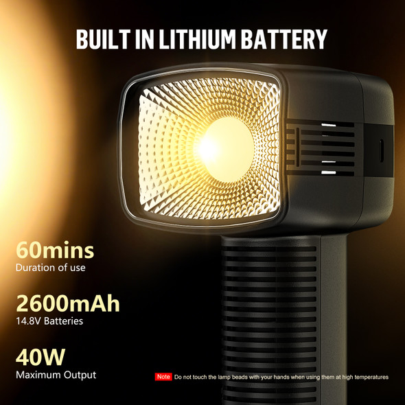 LENSGO 40SHC Retro 40W Bi-Color COB Handheld LED Video Light  (2700K-7000K) for Smartphone & Camera 