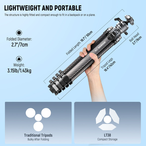 NEEWER LT38 10103756EU LITETRIP 61" 155cm Carbon Fiber Flip Lock Travel Tripod with 360° Pan Tilt Ball Head