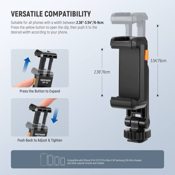 NEEWER SP-10 10103911EU BASICS  Phone Tripod Mount Holder with 1/4" Thread & Cold Shoe