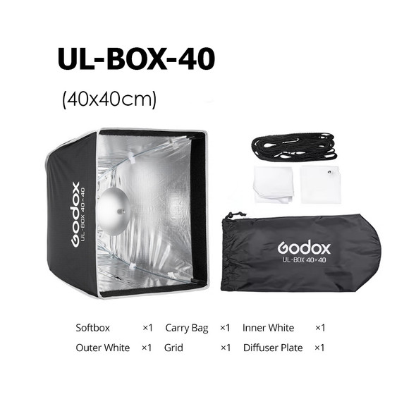 Godox UL-BOX-40 (40x40cm) Umbrella Quick Release Square Softbox with Grid (Bowens Mount)