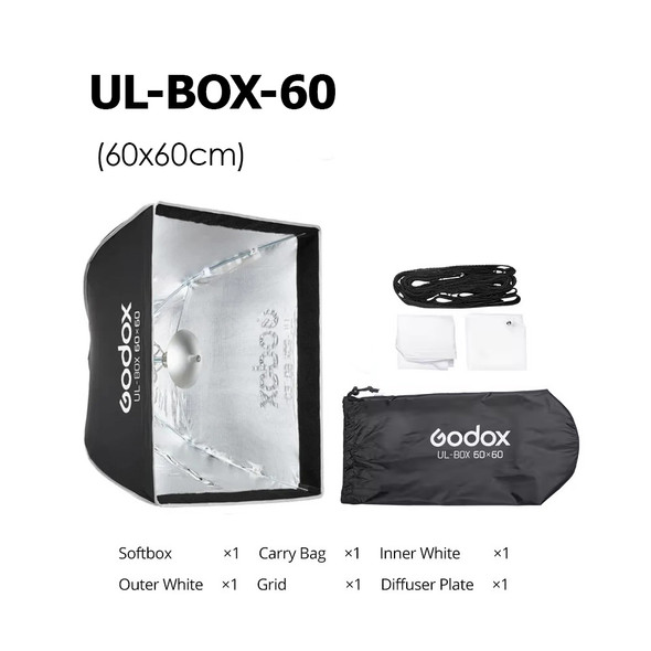  Godox UL-BOX-60 (60x60cm) Umbrella Quick Release Square Softbox with Grid (Bowens Mount)
