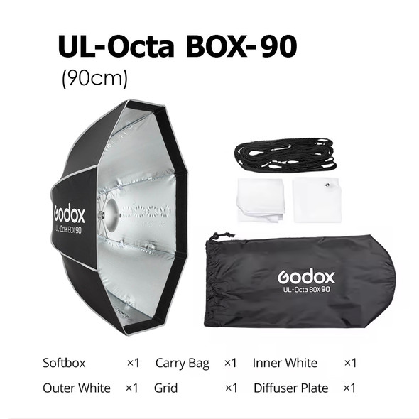 Godox UL-Octa BOX-90 (90cm) Umbrella Quick Release Octagonal Softbox with Grid (Bowens Mount)