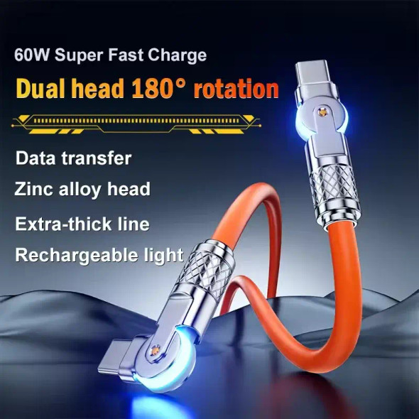 Fotolux PD60W-2M USB-C to USB-C 180° Fast Charging Data Cable (2m)