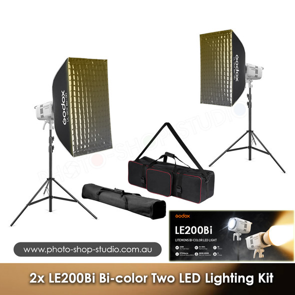 Godox 2x LE200Bi Litemons 220W Bi-color COB AC Power LED Lighting Kit (White Version)