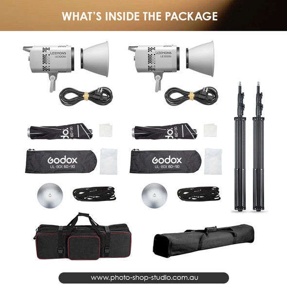 Godox 2x LE300Bi Litemons 320W Bi-color COB AC Power Two LED Lighting Kit (White Version)