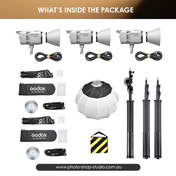 Godox 3x LE300Bi Litemons 320W Bi-color COB AC Power Three LED Lighting Kit (White Version)