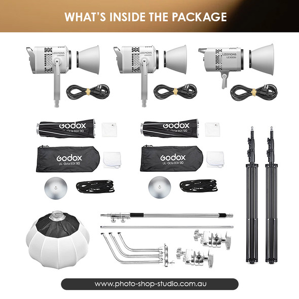  Godox 1x LE300Bi + 2x LE600Bi Litemons Bi-color COB AC Power Three LED Lighting Kit (White Version)