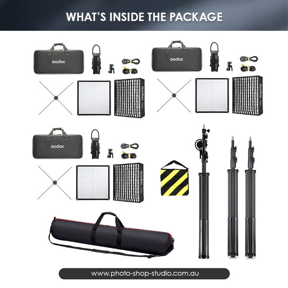 Godox 3x F200Bi (60x60cm) KNOWLED 210W Bi-Color Flexible Three LED Light Mat Panel Kit (IP65 Weather-Resistant)