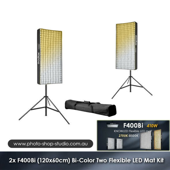 Godox 2x F400Bi (120 x 60cm) KNOWLED 410W Bi-Color Flexible Two LED Light Mat Panel Kit (IP65 Weather-Resistant)