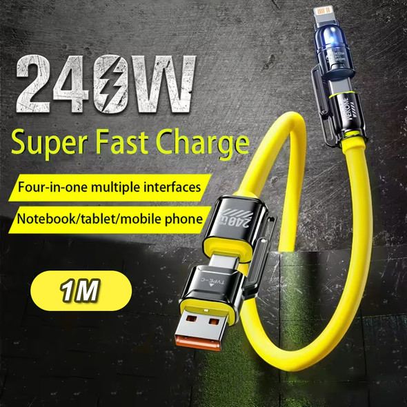 Fotolux PD240W 4-in-1 (Dual USB-C+ Lightning + USB-A) Fast Charging Data Cable - Yellow (1m)