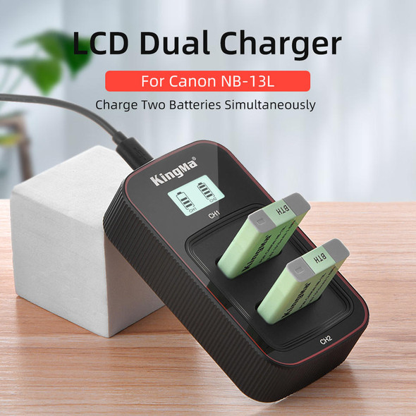  Kingma BM058-NB13L LCD USB Dual Battery Charger for Canon NB-13L 