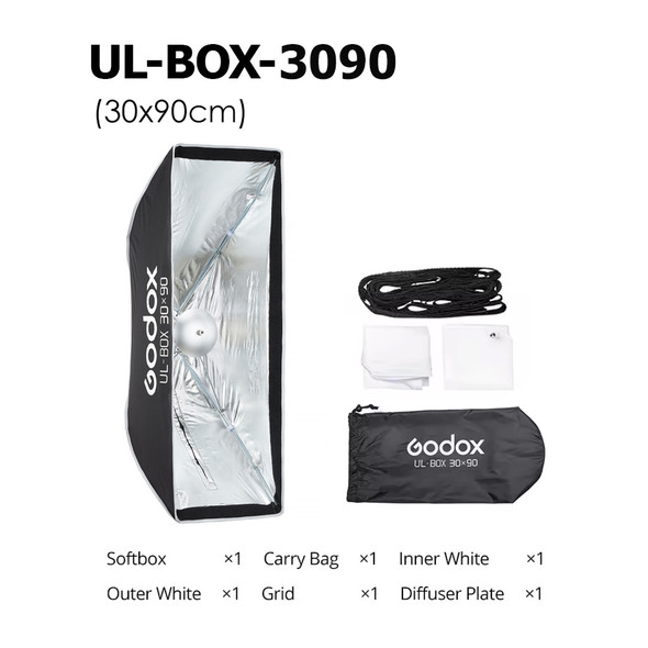 Godox UL-BOX-3090 (30x90cm) Umbrella Quick Release Rectangular Softbox with Grid (Bowens Mount)