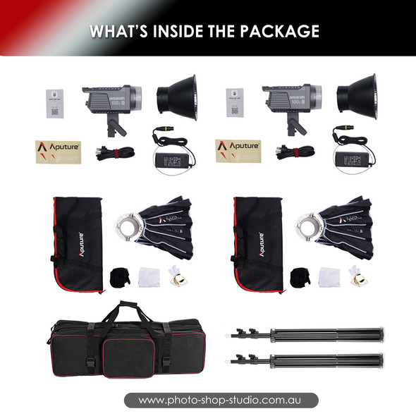  Aputure 2x Amaran 100D S 100W Daylight Compact Two LED Lighting Kit