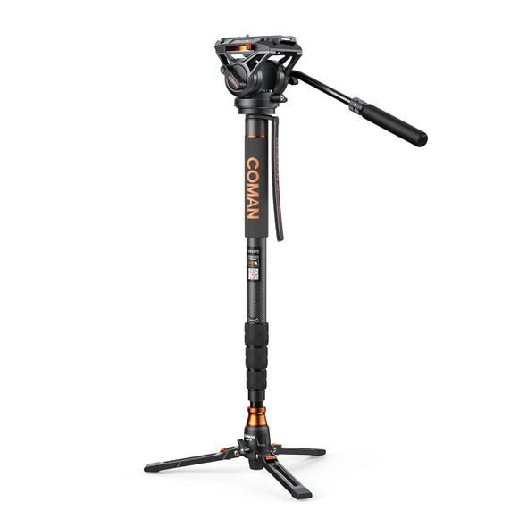 Coman DX327CQ6 1.7m Carbon Fiber Video Fluid Head Monopod with Leg for Manfrotto / DJI RS2 RS3RS4 (Max Load 10kg)