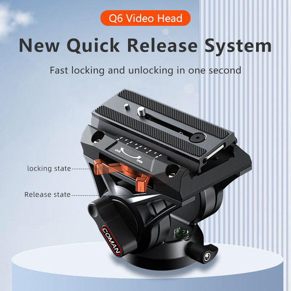 Coman Q6 Aluminium Alloy Fluid Video Head with Telescopic handle for Manfrotto & DJI RS2 RS3 RS4 (Max Load 10kg) 