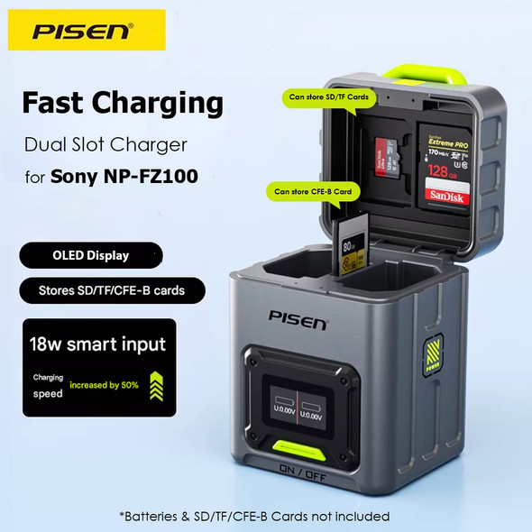 Pisen FZ100 Dual-slot 18W  Fast Camera Battery Charger for Sony NP-FZ100