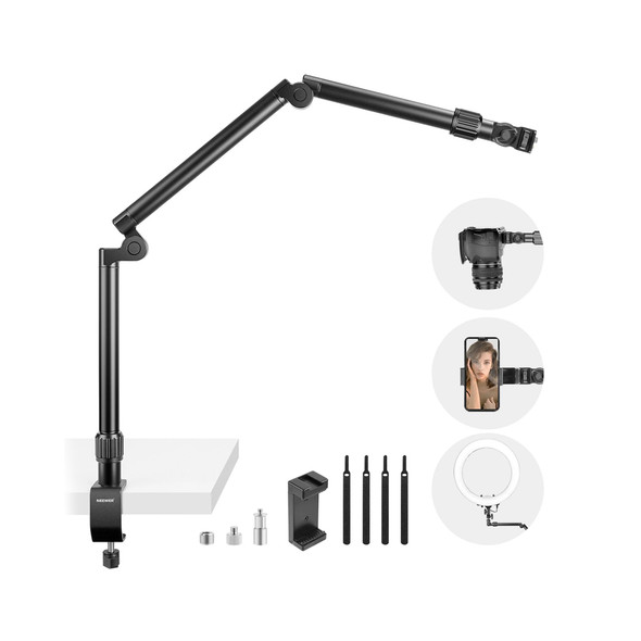NEEWER ST3A 10103795 35.4" 90cm Flexible Overhead Camera Mount Desk Stand with Phone Holder 