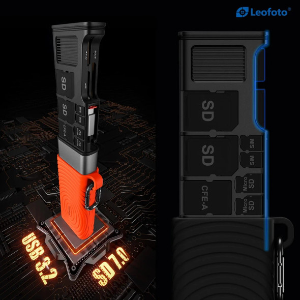Leofoto LCR-01 High-Speed Memory Card Reader Case for CFexpress Type A / B, SD & Micro SD cards (Orange)