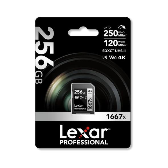 Lexar 256GB 1667x V60 4K Professional SILVER Series SDXC UHS-II SD Memory Card