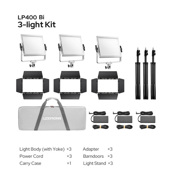 Godox LP400Bi-K3 Litemons 36W Bi-Color LED Light Panel (3-Light Kit)