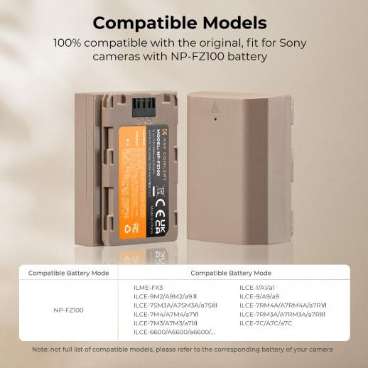 K&F Concept KF28.0023 NP-FZ100 USB-C Fast Direct Charging Li-ion Battery (Replaces Sony NP-FZ100)