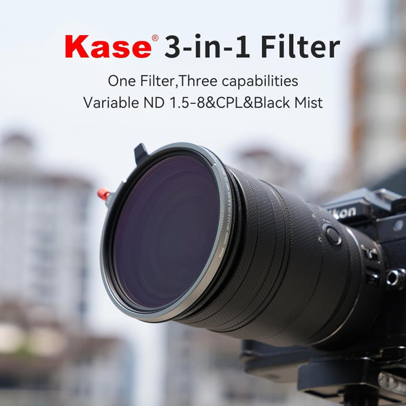 Kase 67mm Variable ND3-256 (1.5-8 Stop) & CPL & Black Mist 1/4 3-in-1  Screw-in Round Filter with 72mm Lens Cap