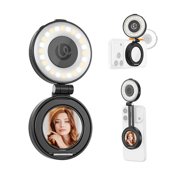 Ulanzi LM23 L238A MagSafe Bi-Color Magnetic LED Selfie Ring Fill Light 2500K–8500K with Mirror (Black)